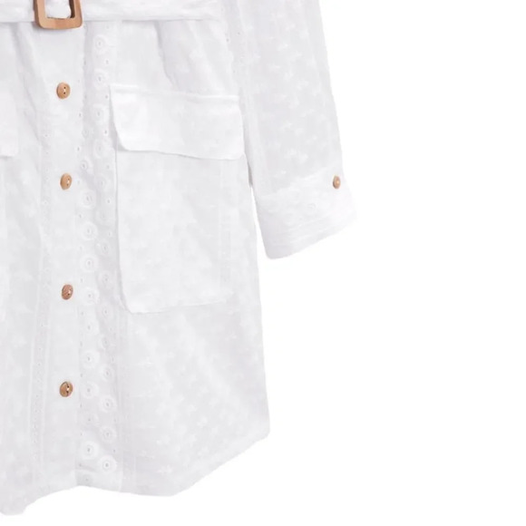 ZARA | White | BELTED EMBROIDERED MINI DRESS - Picture 5 of 14